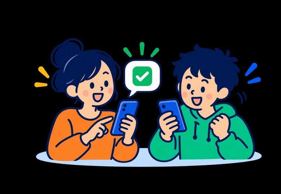 スマホでやることリストのURLを送る新婦と隣でうなずく新郎